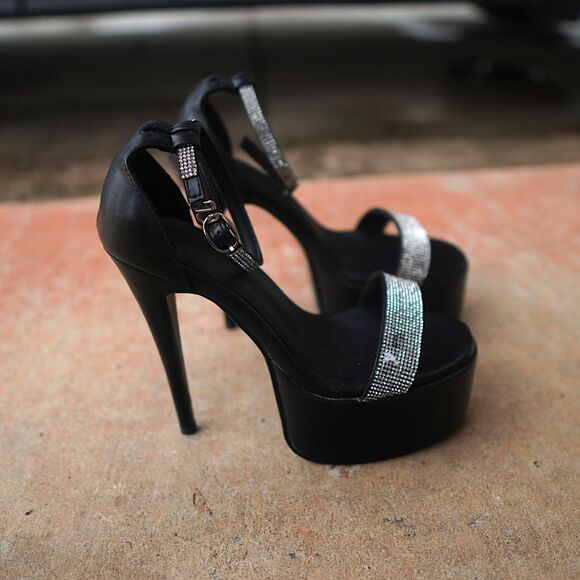 Sparkly Rhinestone Platform Heels Size 7 Open Toe Stiletto Pleaser Sandals - Picture 8 of 11